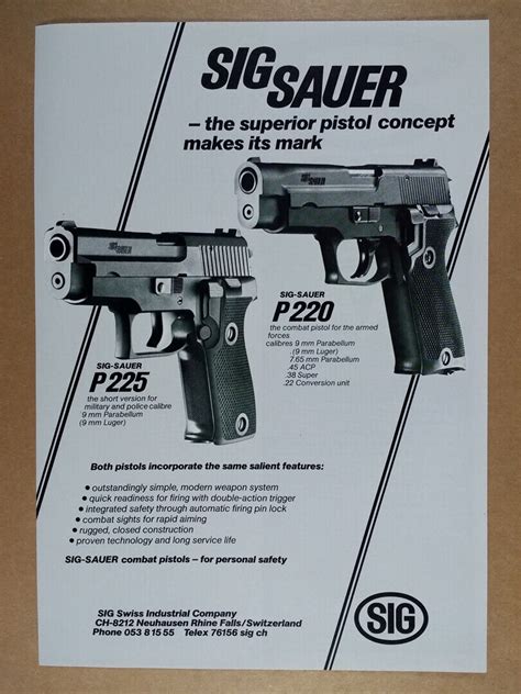 1981 Sig Sauer P225 And P220 9mm Pistols Vintage Print Ad Ebay