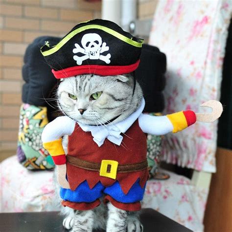 Funny Cute Cartoon Pet Cat Pirate Costume Suit Halloween Cat Dog