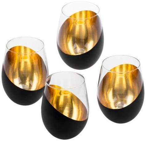 Matte Black And Gold Stemless Wine Glasses Set Of 4 Myt