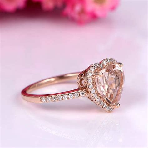 Morganite Engagement Ring Pink Morganite Ring 8mm Heart Shape Etsy