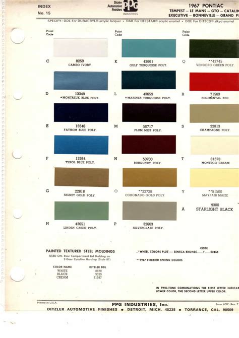 1967 Pontiac Gto Color Chart