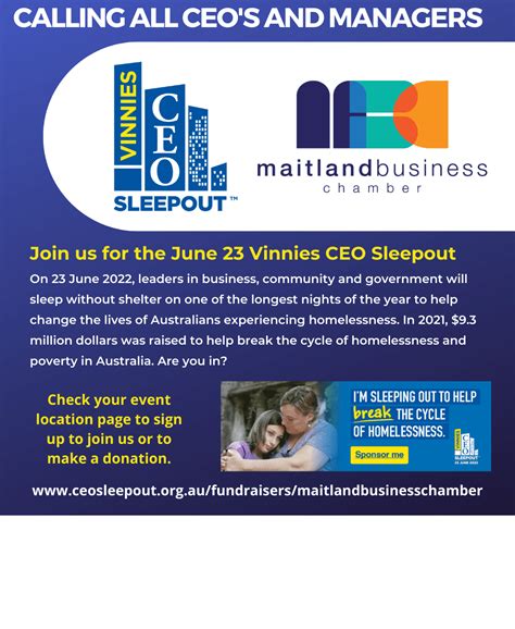 Vinnies 2022 Ceo Sleepout With Mbc Maitland Business Chamber The