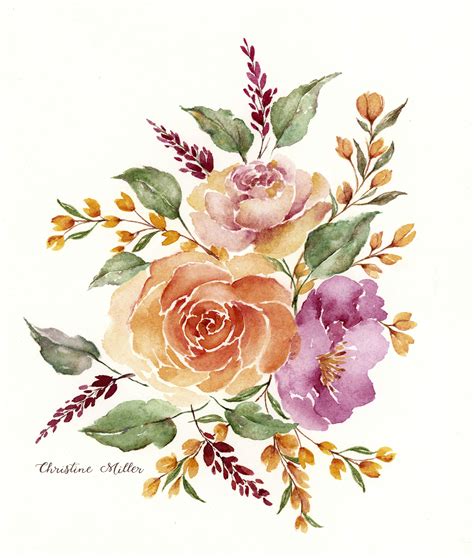 Loose Watercolor Floral Bouquet Roses Pink Painting Art Loose