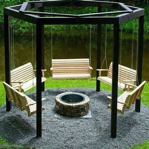 You'll be sitting around a fire on a cool evening before you know it. Fantastic Summer DIY Project - Build Swings Around a Campfire - Modern Design in 2020 | Backyard ...