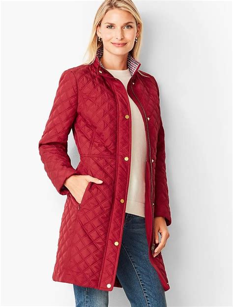 Quilted Long Coat In Pomegranate From Talbots Long Quilted Coat
