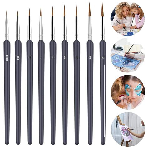 9 Pieces Fine Detail Paint Brush Miniature Small Thin Painting Brushes