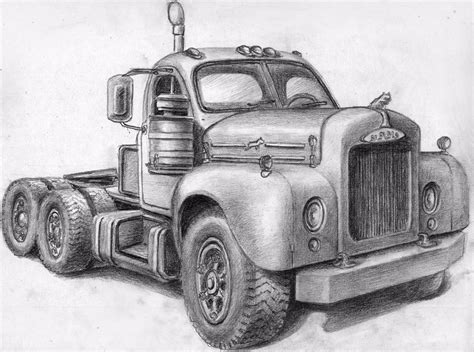 Mack b61 semi truck customized pencil drawing print | etsy. Original drawing. graphite pencil. A4 8 "x11" | Cool car drawings, Truck art, Car drawings