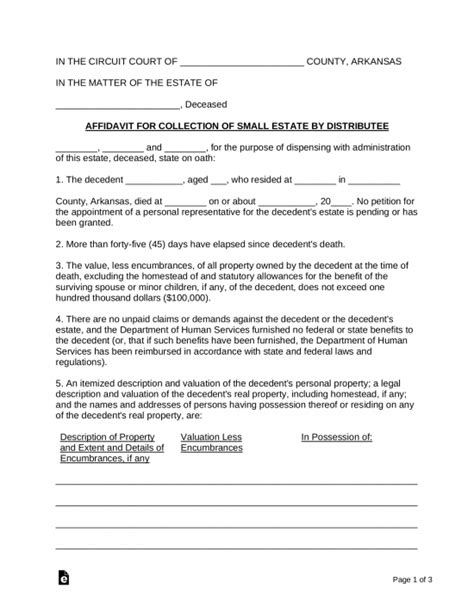 Free Arkansas Small Estate Affidavit Form 23 Pdf Word Eforms