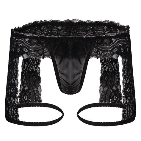 Mens Sheer Lace Boxer Briefs Sissy Pouch Crossdress Panties See