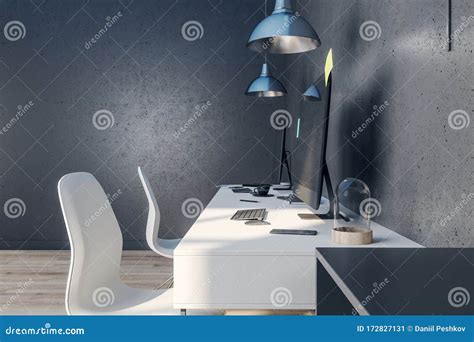 Creative Designer Desktop With Two Computer Screen In Coworking Office