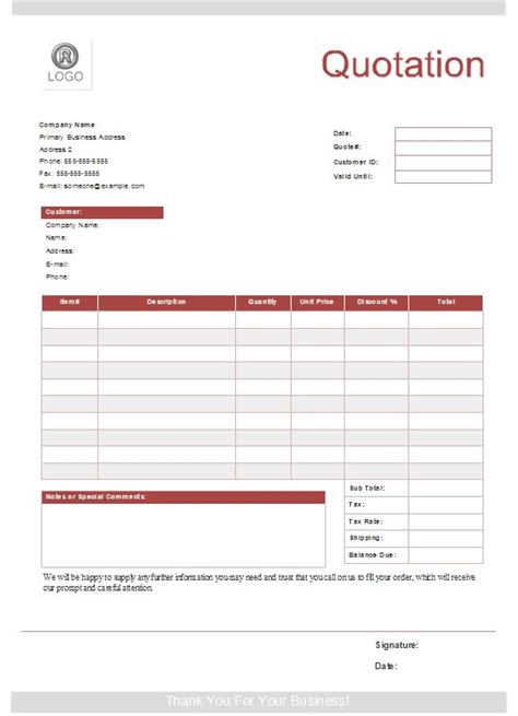 Quote Form Template Quotation Format Quote Template Estimate Template