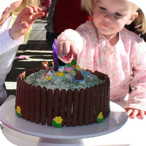 Birthday cakes are often layer cakes with frosting served with small lit candles on top representing the celebrant's age. Quick and simple kids birthday cake - ee i ee i oh ...