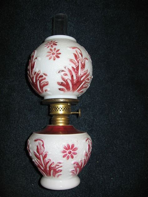 Miniature Kerosene Oil Lamp With Embossed Milk Glass Base And Shade