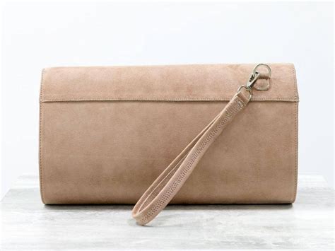 Womens Beige Suede Clutch Bag With Handle Etsy