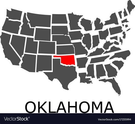 Bordering Map Of Usa With State Of Oklahoma Marked With Red Color