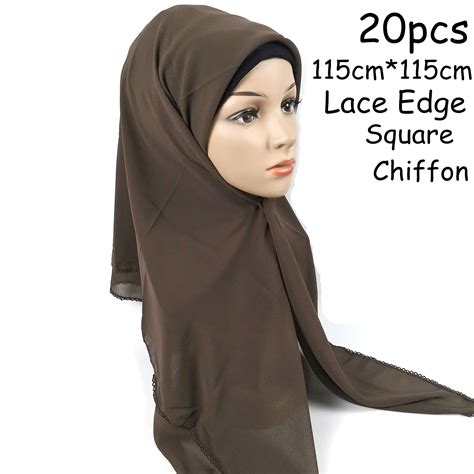 W5 20pcs High Quality Lace Square Bubble Chiffon 115115cm Hijab Wrap