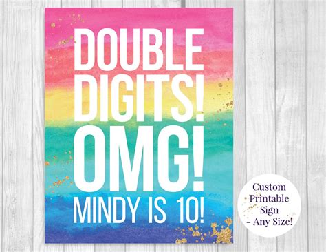 Custom Printable Double Digits Omg Girls 10th Birthday Sign Rainbow