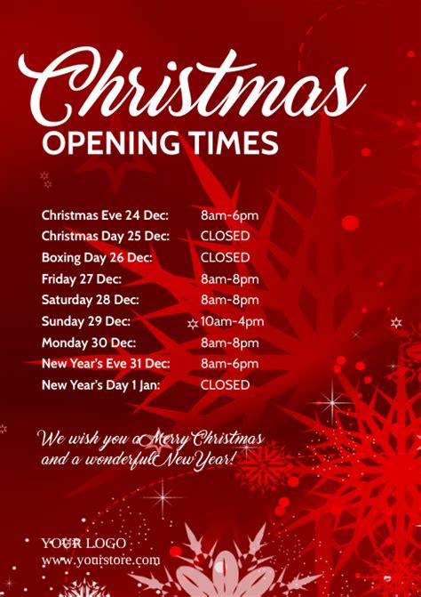 Opening Times Christmas Days Holidays Retail Template Postermywall