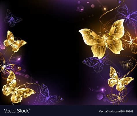 Dark Glowing Background With Gold Jeweled Butterflies Design With
