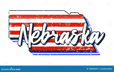 American Flag In Nebraska State Map Vector Grunge Style With
