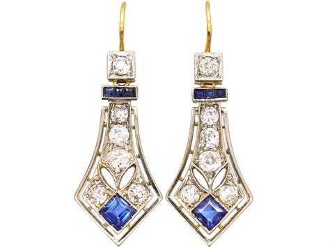 Art Deco Sapphire And Diamond Drop Earrings 84t The Antique Jewellery