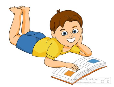 Reading Boy Lying Down With Reading Book Classroom Clipart