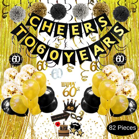 6)here is the shooting themed 60th birthday cake for men. 60th Birthday Decorations for men women - Cheers to 60 Years Banner, Gold Black Silver Pom Poms ...