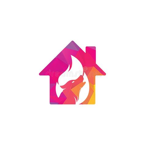 Wolf Fire Cloud Home Concept Vector Logo Design Stock Vector