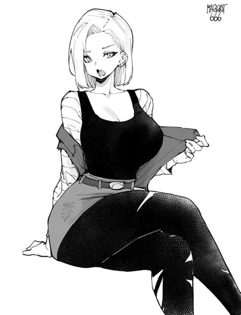 norman maggot android 18 dragon ball dragonball z commission highres 1girl belt breasts