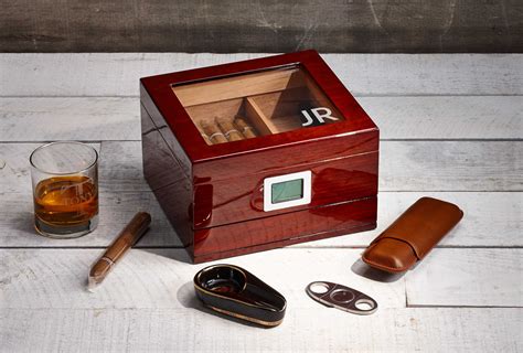 Personalized Cigar Humidor Engraved Glass Top Cigar Box Custom Humidor Gift Set Monogramed