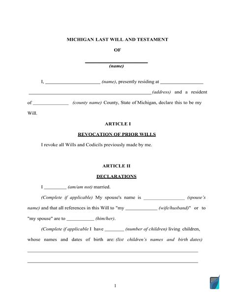 Fillable Michigan Last Will And Testament Form Free Formspal