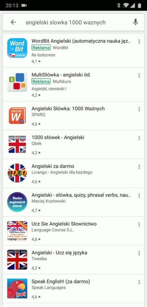Top 1000 słówek po angielsku - Aplikacja mobilna