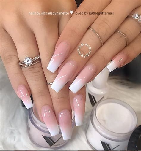 You can achieve a beautiful glittery look, while also throwing in some awesome text on the nails with stickers. 50 Pretty French Pink Ombre And Glitter On Long Acrylic ...