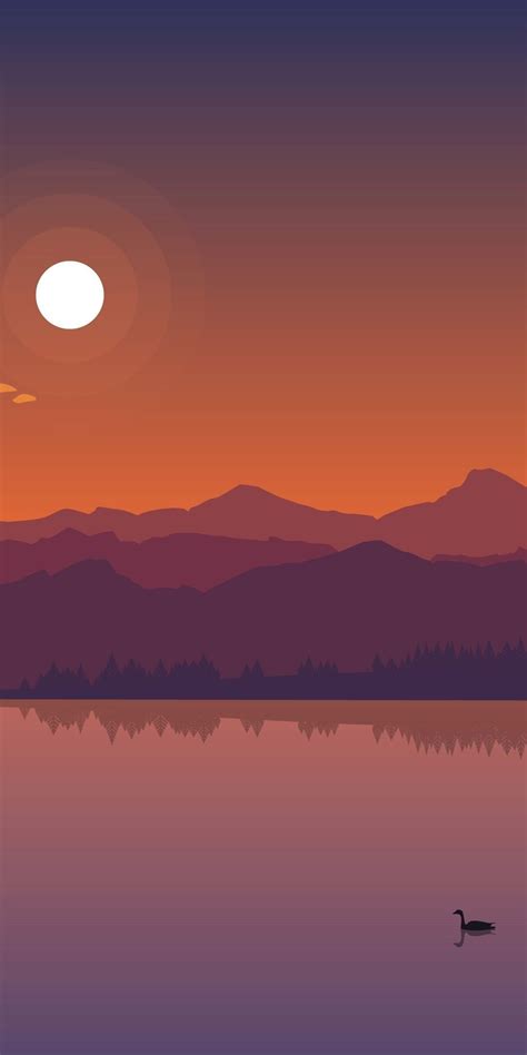 Download 1080x2160 Wallpaper Lake Sunset Mountains Silhouette