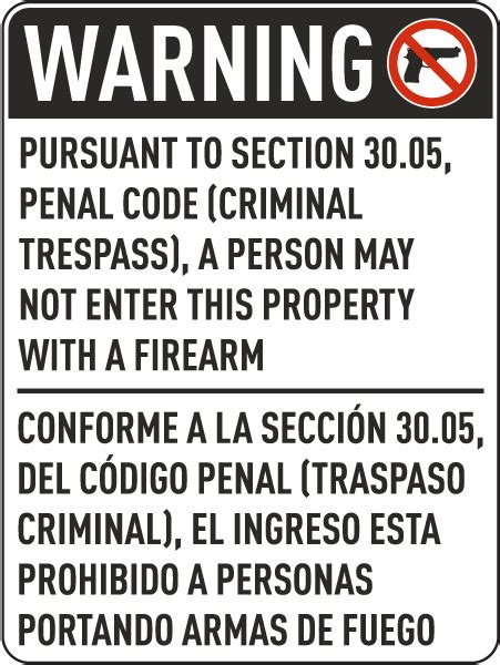 Bilingual Texas 3005 No Firearms Allowed Sign Claim Your 10 Discount