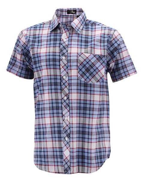 Mens Plaid Checkered Button Down Casual Short Sleeve Regular Fit Dress