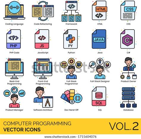 Computer Programming Icons Including Coding Language Stock Vector