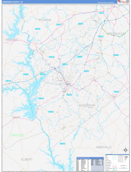 Anderson County Sc Wall Map Color Cast Style By Marketmaps Mapsales