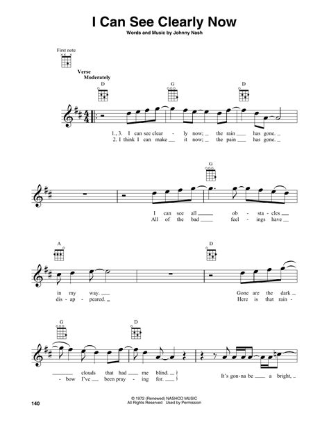 Johnny Nash I Can See Clearly Now Sheet Music Download PDF Score