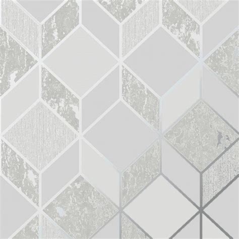 Vittorio Grey And Silver Geometric Textured Wallpaper 107961 Silver