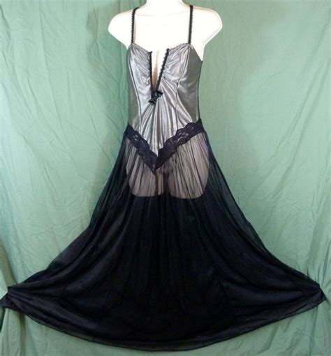 Andrea Kristoff Escante Lingerie Black Nightgown Long Sheer Large Sexy