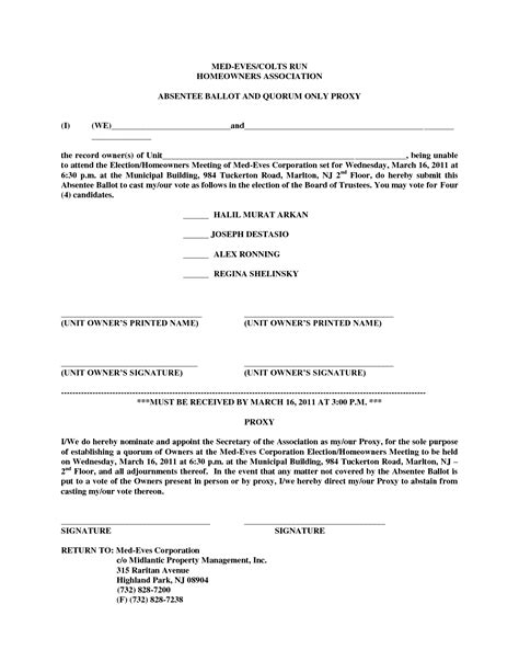 Hoa Proxy Form Template Free Printable Documents
