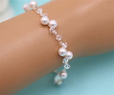 Swarovski Crystal Pearl Bracelet Pearl Wedding Bracelet Etsy