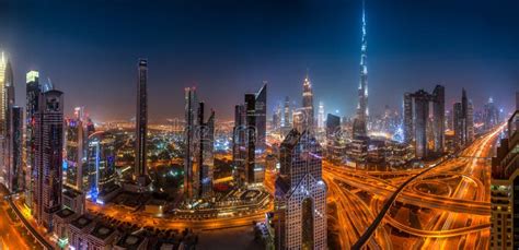 Dubai Skyline During Sunrise United Arab Emirates Stock Photo Image