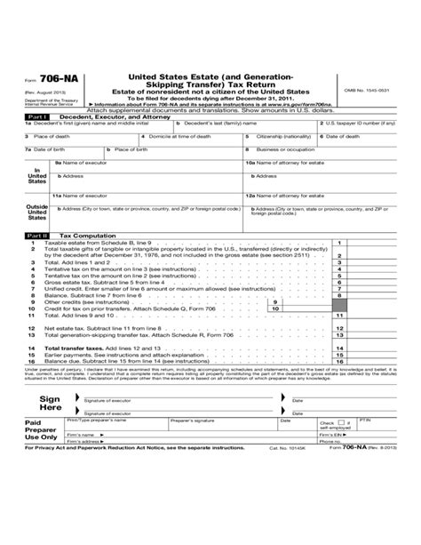 Form 706 Na United States Estate Tax Return 2013 Free Download