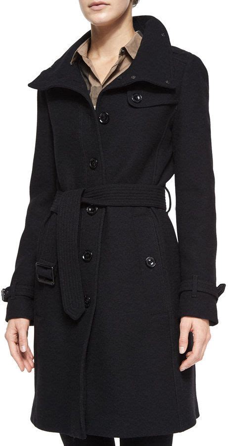 Burberry Rushfield Wool Blend Belted Single Breasted Coat Single