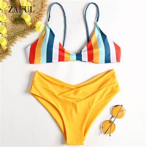Buy Zaful Rainbow Bikini 2018 Striped Swimwear Women