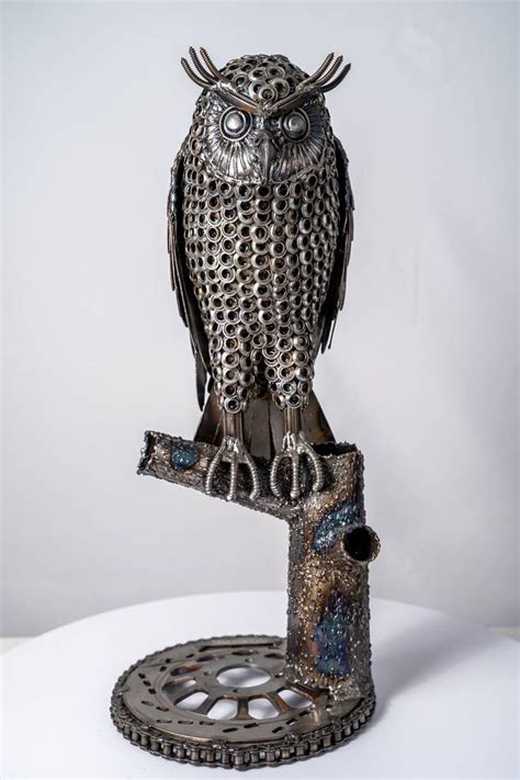Owl Metal Sculpture O Ring Owl Sculpture In 2021 Scrap Metal Art