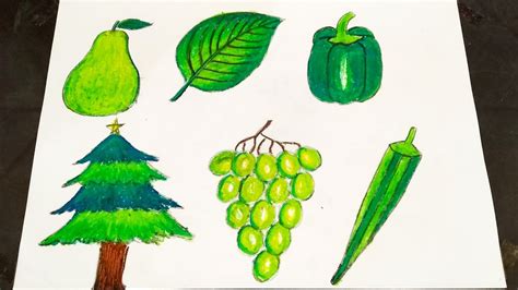 How To Draw Green Colour Objects Ll Green Objects Drawing In Easy Way