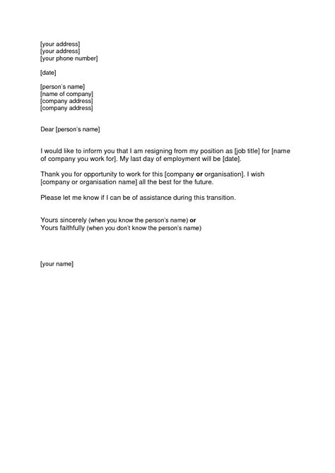 basic letter  resignation template
